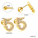 Steel ball screw-in numbers 1~9 with white diamond earrings 6*10mm