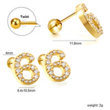 Steel ball screw-in numbers 1~9 with white diamond earrings 6*10mm