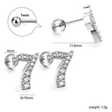 Steel ball screw-in numbers 1~9 with white diamond earrings 6*10mm