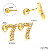 Steel ball screw-in numbers 1~9 with white diamond earrings 6*10mm