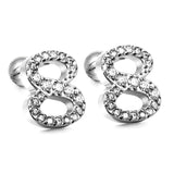 Steel ball screw-in numbers 1~9 with white diamond earrings 6*10mm