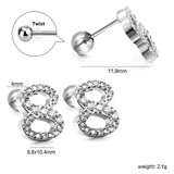 Steel ball screw-in numbers 1~9 with white diamond earrings 6*10mm