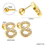 Steel ball screw-in numbers 1~9 with white diamond earrings 6*10mm