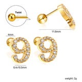 Steel ball screw-in numbers 1~9 with white diamond earrings 6*10mm