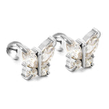 Steel Bead Screwback Butterfly with White Diamonds & Mixed Diamonds Earrings 9.2*8.3mm