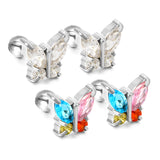 Steel Bead Screwback Butterfly with White Diamonds & Mixed Diamonds Earrings 9.2*8.3mm