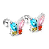 Steel Bead Screwback Butterfly with White Diamonds & Mixed Diamonds Earrings 9.2*8.3mm