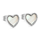 Beaded Edge Heart with White Shell Stud Earrings 10.7*10mm