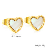 Beaded Edge Heart with White Shell Stud Earrings 10.7*10mm