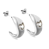 C-shaped size head with heart-shaped white diamond earrings 9.3*23mm