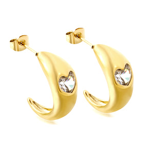 C-shaped size head with heart-shaped white diamond earrings 9.3*23mm