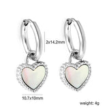 2*14.2mm Circle with Beaded Edge Heart with White Shell Earrings 10.7*10mm