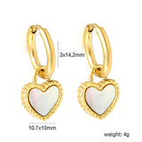 2*14.2mm Circle with Beaded Edge Heart with White Shell Earrings 10.7*10mm