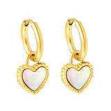 2*14.2mm Circle with Beaded Edge Heart with White Shell Earrings 10.7*10mm