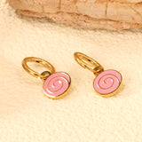 1.6x8mm I.D. Circle with 9.6*9mm Pink Rolled Bag Stud Earrings