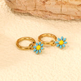 1.6x Inside Diameter 8mm Circle with 7.2mm Black & Green & Yellow & Red & Blue Daisy Earrings