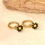 1.6x Inside Diameter 8mm Circle with 7.2mm Black & Green & Yellow & Red & Blue Daisy Earrings