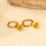 1.6x Inside Diameter 8mm Circle with 7.2mm Black & Green & Yellow & Red & Blue Daisy Earrings