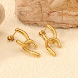 Crooked Double C Stud Earrings 13*25.3mm Gold Color