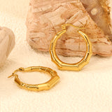 Hollow open round bamboo earrings 28.8mm gold color