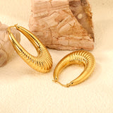 Hollow long fat U-shaped textured earrings 31*46.2mm gold color