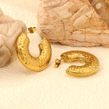 Hollow C-shaped pitted earrings 10*31mm gold color