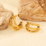 Triple Size C-Shaped Gold Stud Earrings 3*17*24.7mm