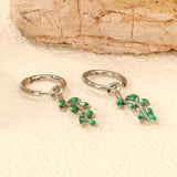 1.6x10mm I.D. Circle with 6.5*23.6mm Leaf Green Diamond Stud Earrings