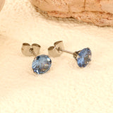 10 pcs 7mm Four Catch Round Blue Diamond Steel Color Stud Earrings