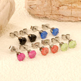 Qty 10pcs 6mm Six Catch Round Mixed Color Diamonds Steel Stud Earrings