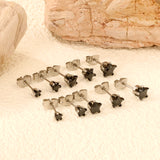 Qty 10pcs 3-7mm Pentagram Black Diamond Steel Color Stud Earrings