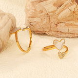 Two Hearts Small Diamonds & Inlaid Shell Ring