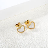 Beaded Edge Heart with White Shell Stud Earrings 10.7*10mm