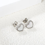 Beaded Edge Heart with White Shell Stud Earrings 10.7*10mm