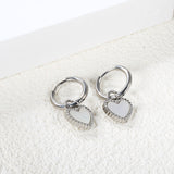 2*14.2mm Circle with Beaded Edge Heart with White Shell Earrings 10.7*10mm