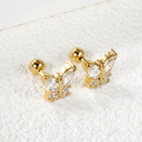 Steel Bead Screwback Butterfly with White Diamonds & Mixed Diamonds Earrings 9.2*8.3mm