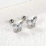 Steel Bead Screwback Butterfly with White Diamonds & Mixed Diamonds Earrings 9.2*8.3mm