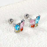 Steel Bead Screwback Butterfly with White Diamonds & Mixed Diamonds Earrings 9.2*8.3mm