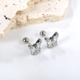 Steel Bead Screwback Butterfly with White Diamonds & Mixed Diamonds Earrings 9.2*8.3mm