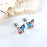 Steel Bead Screwback Butterfly with White Diamonds & Mixed Diamonds Earrings 9.2*8.3mm