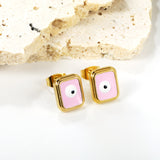 Rectangle with multi-color eyeballs multi-color bottom drop earrings 9*11mm