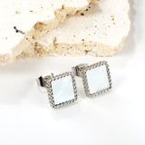 Beaded Edge Square with White Shell Earrings 10.5*10.5mm