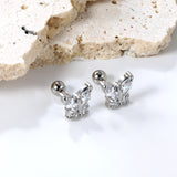 Steel Bead Screwback Butterfly with White Diamonds & Mixed Diamonds Earrings 9.2*8.3mm