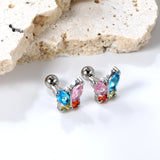 Steel Bead Screwback Butterfly with White Diamonds & Mixed Diamonds Earrings 9.2*8.3mm