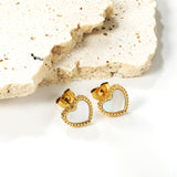 Beaded Edge Heart with White Shell Stud Earrings 10.7*10mm