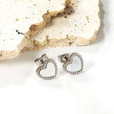 Beaded Edge Heart with White Shell Stud Earrings 10.7*10mm