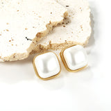 Lace Square with White Pearl Earrings 16.4*16.4mm