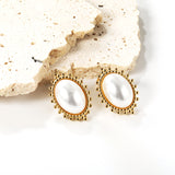 Loose Bead Edge Oval with White Pearl Earrings 14.8*21mm