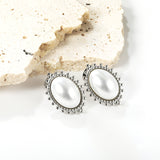 Loose Bead Edge Oval with White Pearl Earrings 14.8*21mm