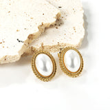 Lace Oval with White Pearl Earrings 15.2*19.2mm